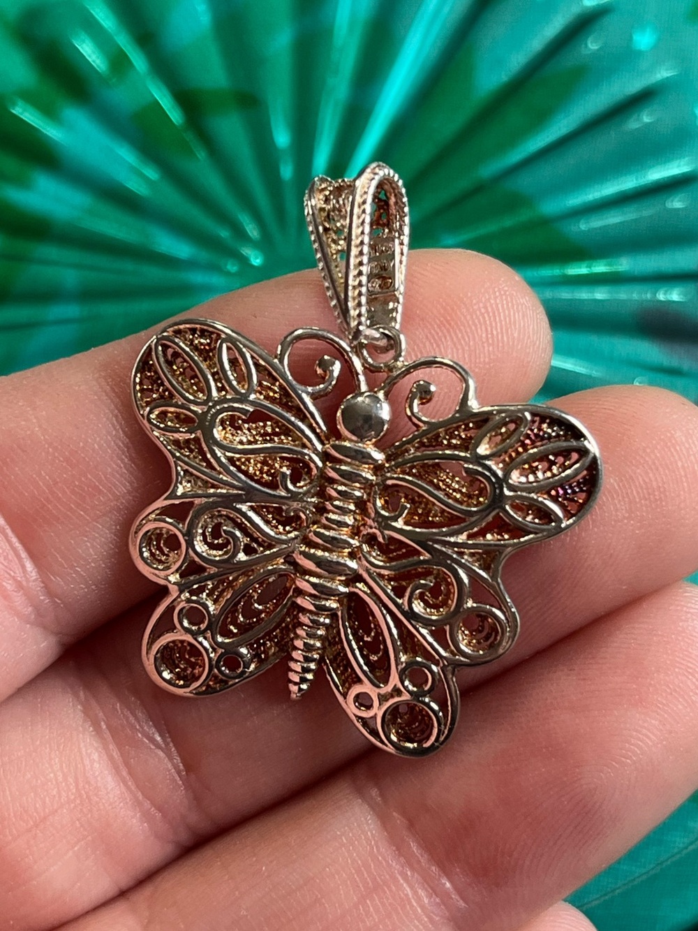 Vintage Milor Italy Sterling Silver 925 Filigree Butterfly Pendant